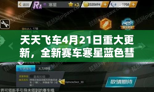 天天飞车4月21日重大更新，全新赛车寒星蓝色彗星震撼闪耀登场