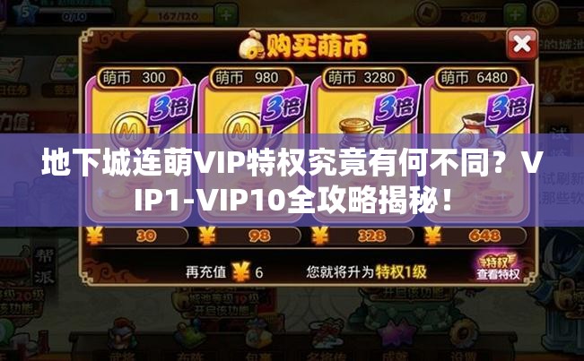 地下城连萌VIP特权究竟有何不同？VIP1-VIP10全攻略揭秘！