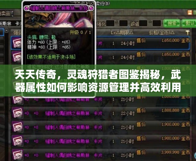 天天传奇，灵魂狩猎者图鉴揭秘，武器属性如何影响资源管理并高效利用？