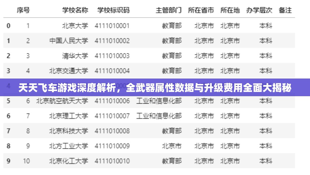 天天飞车游戏深度解析，全武器属性数据与升级费用全面大揭秘