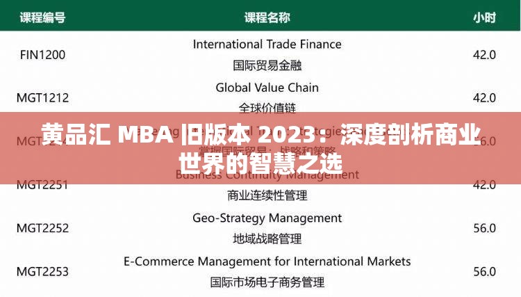 黄品汇 MBA 旧版本 2023：深度剖析商业世界的智慧之选