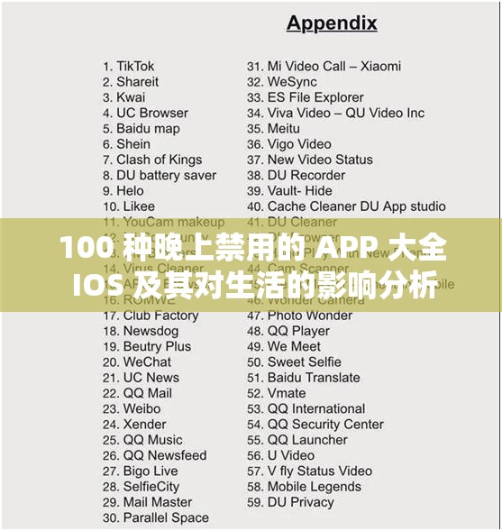 100 种晚上禁用的 APP 大全 IOS 及其对生活的影响分析