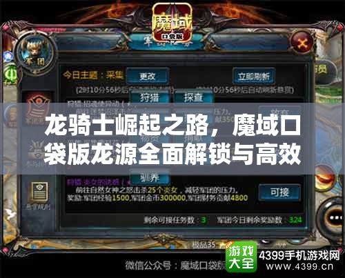 龙骑士崛起之路，魔域口袋版龙源全面解锁与高效培养秘籍