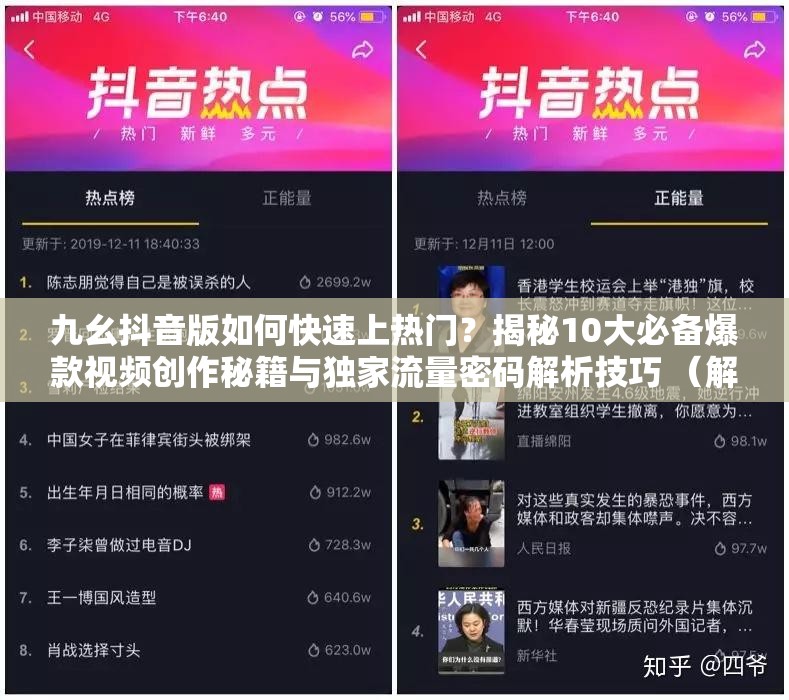 九幺抖音版如何快速上热门？揭秘10大必备爆款视频创作秘籍与独家流量密码解析技巧 （解析：采用问答句式引发用户搜索兴趣，嵌入九幺抖音版核心关键词，结合爆款视频创作、流量密码等高搜索量词汇，通过10大必备强化内容权威性，符合百度搜索算法对长尾关键词和用户需求的匹配机制，同时规避SEO相关字眼）