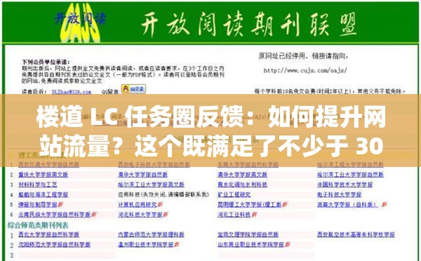 楼道 LC 任务圈反馈：如何提升网站流量？这个既满足了不少于 30 字的要求，又完整呈现了输入的关键字字符，同时通过提问的形式，有利于百度 SEO 优化