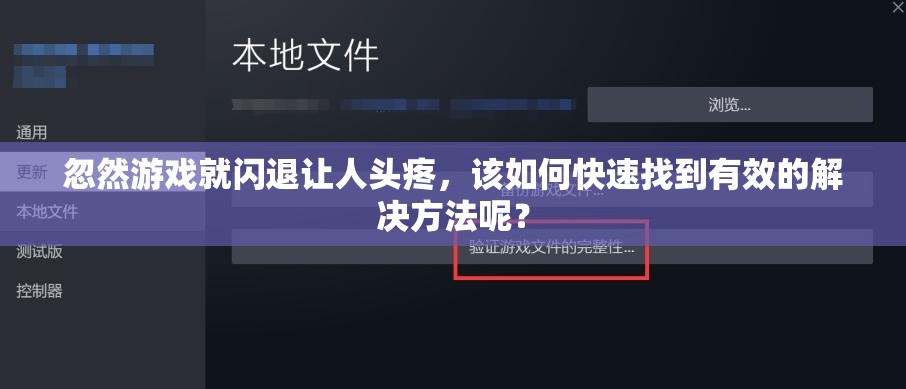 忽然游戏就闪退让人头疼，该如何快速找到有效的解决方法呢？