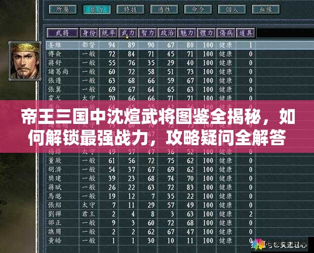 帝王三国中沈煊武将图鉴全揭秘，如何解锁最强战力，攻略疑问全解答？