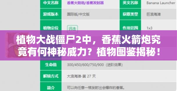 植物大战僵尸2中，香蕉火箭炮究竟有何神秘威力？植物图鉴揭秘！